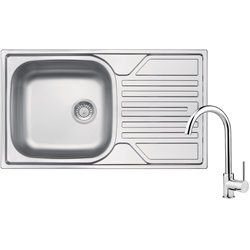 Küchenspülen & Spülbecken-Deante Legato Stahl Einbauspüle mit Armatur, 1-Becken mit Abtropffläche
