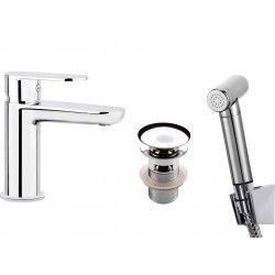 -Deante Alpinia Badezimmer Badarmatur Set für Waschbecken, Handheld und WC, Chrom Design