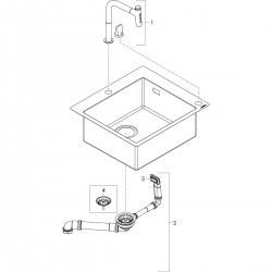 Hansgrohe Abwäschen - Set - Spültisch + Spültischarmatur C51-F450-06, Graphitschwarz / VerChromt 43217000