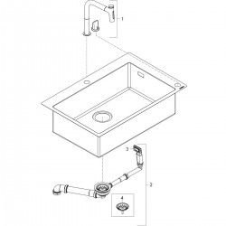 Hansgrohe Abwäschen - Küchenset - Spültisch + Spültischarmatur C51-F660-07, Graphitschwarz / VerChromt 43218000