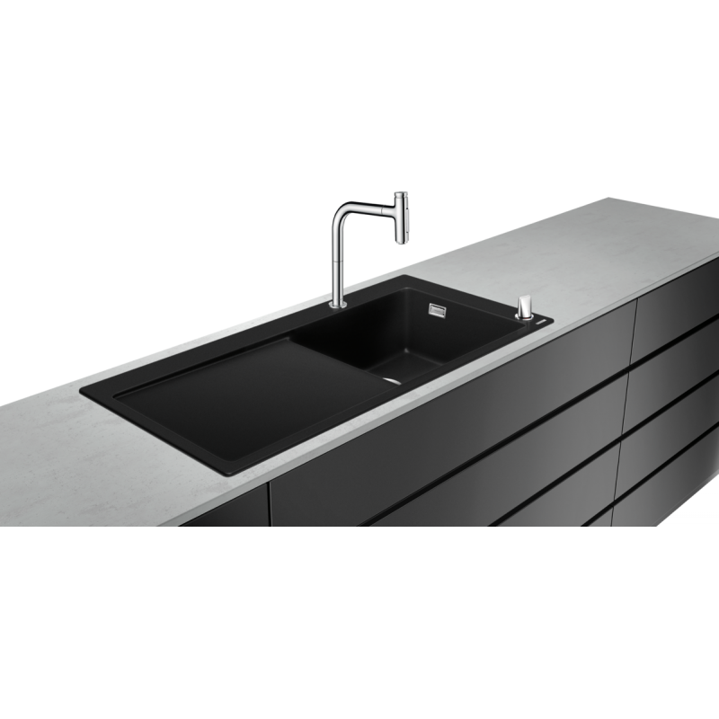 Hansgrohe Abwäschen - Küchenset - Spültisch + Spültischarmatur C51-F450-08, Graphitschwarz / VerChromt 43219000