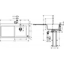 Hansgrohe Abwäschen - Küchenset - Spültisch + Spültischarmatur C51-F450-08, Graphitschwarz / VerChromt 43219000