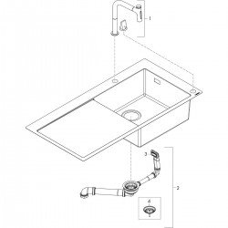 Hansgrohe Abwäschen - Küchenset - Spültisch + Spültischarmatur C51-F450-08, Graphitschwarz / VerChromt 43219000