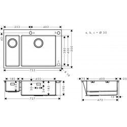 Hansgrohe S71 S712-F655 Einbauspülbecken  180/450 Edelstahl 43310800