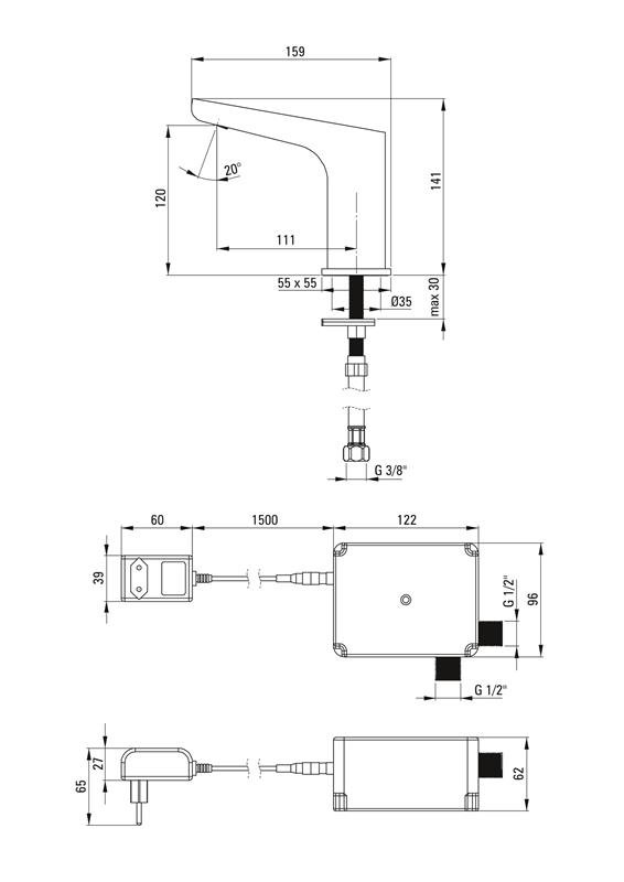 Detail-Deante Hiacynt Badezimmer Berührungslose Waschbeckenarmatur ohne Temperaturregulierung (230/6V), BQH_028V