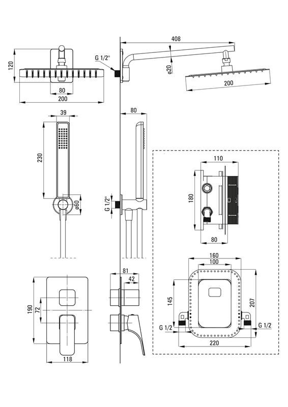 Detail-Deante Hiacynt Badezimmer Unterputz-BOX-Duschsets mit Thermostat Box BXYZNQHM