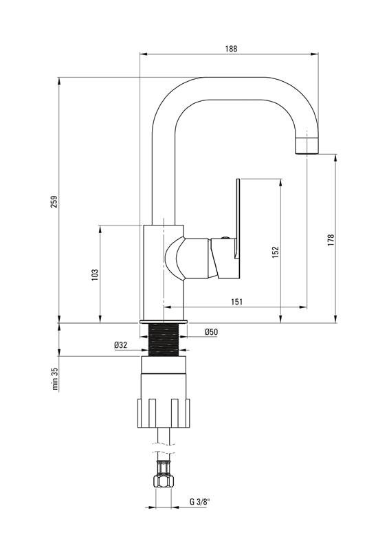 Detail-Deante Alpinia Badezimmer Waschbeckenarmaturen, mit rechteckigem Auslauf BGA_024M