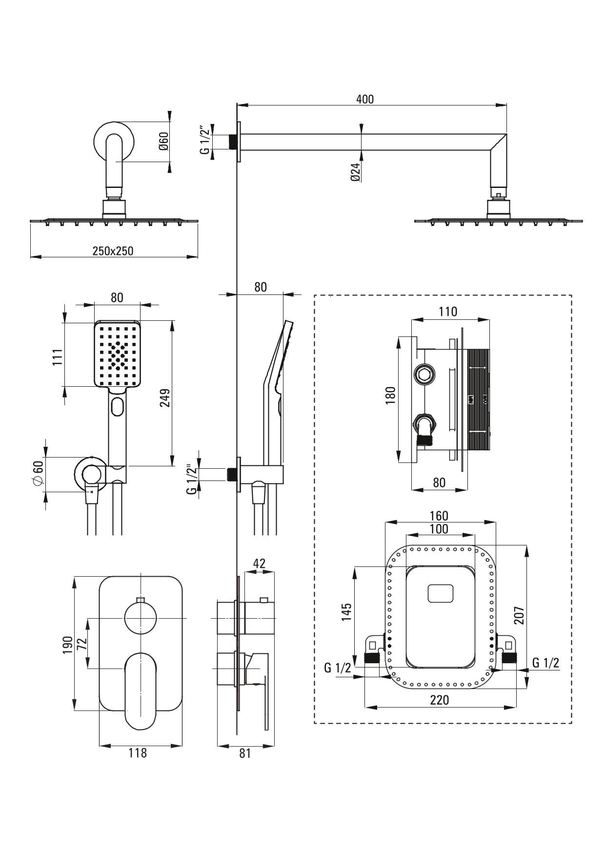 Detail-Deante Alpinia Bad BOX-Unterputzsystem Unterputz-Duschset, Mit Mischbox-Chrom