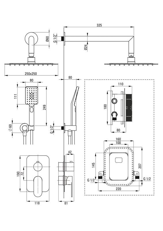 Detail-Deante Alpinia Bad BOX-Unterputzsystem Unterputz-Duschset, Mit Mischbox-Nero