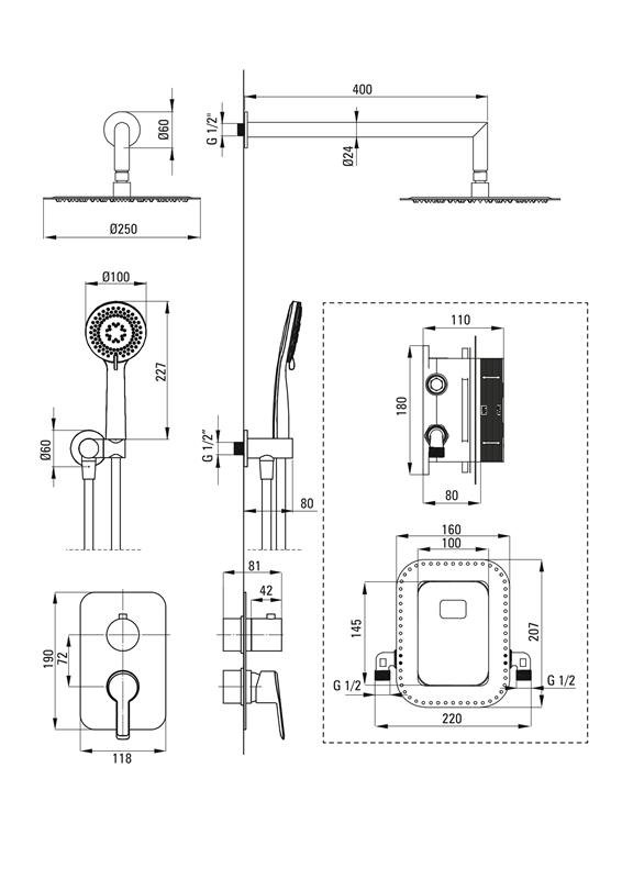 Detail-Deante Arnika Bad BOX-Unterputzsystem Unterputz-Duschset, Mit Mischbox-Chrom