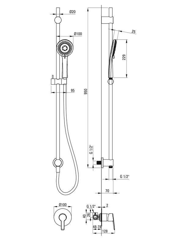 Detail-Deante Arnika Bad Unterputz-Duschsets Unterputz-Duschset, Mit Stange-Titanium