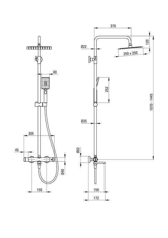 Detail-Deante  Bad Duschsysteme Duschsystem, Mit Badewannenarmatur, Thermostatisch-Titanium