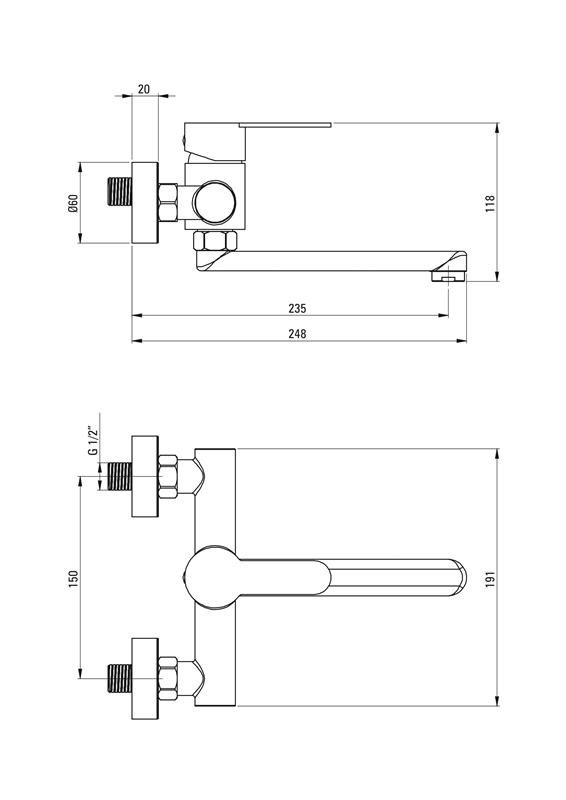 Detail-Deante Lupo Bad Waschbeckenarmaturen Wand-Waschbeckenarmatur-Edelstahl