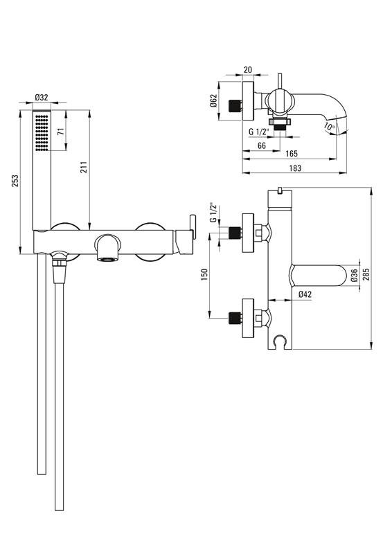 Detail-Deante Silia Bad Wannenarmaturen Wannenarmatur, Mit Duschset-Titanium