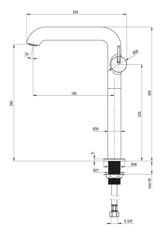 Detail-Deante Silia Bad Waschbeckenarmaturen Waschbeckenarmatur, Hoch, Mit Rechteckigem Auslauf-Edelstahl