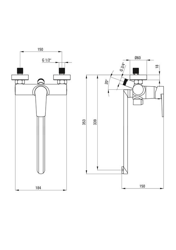 Detail-Deante Tubo Bad Waschbeckenarmaturen Wand-Waschbecken-Badewannenarmatur, Mit Verlängertem Auslauf - Schlauchanschluss-Chrom