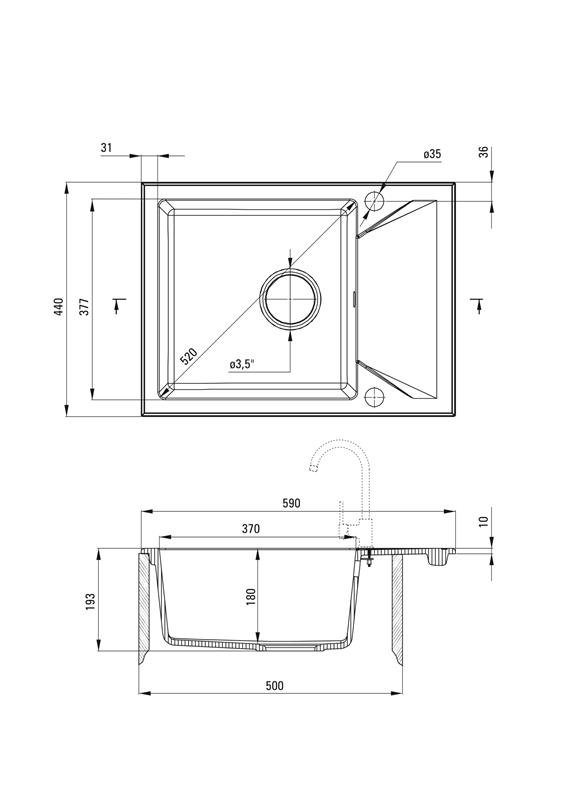 Detail-Deante Evora Granit Einbauspüle für einen 50 cm Schrank mit einem Becken und Abtropffläche - ZQJ_511A