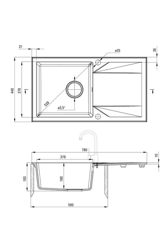 Detail-Deante Evora Granit Einbauspüle für einen 50 cm Schrank mit einem Becken und Abtropffläche - ZQJ_A113