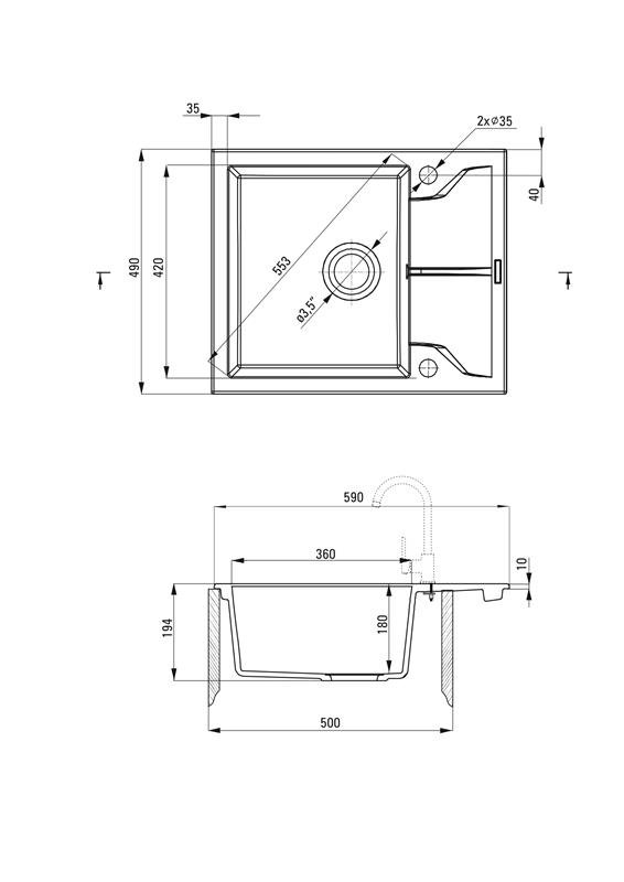 Detail-Deante Andante GranitSpüle mit 1-Becken und Abtropffläche für 50 cm Schrank