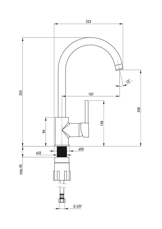 Detail-Deante Aster BCA_062M - Küchenarmatur mit Einhebelbedienung und schwenkbarem Auslauf