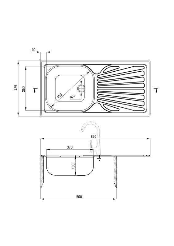 Detail-Deante Techno Stahlspüle für einen 50 cm Schrank mit Abtropffläche und 1-Becken ZMU_011B